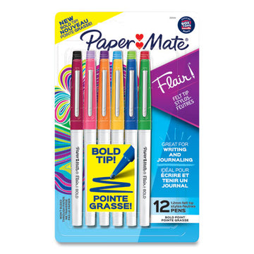Paper Mate® Flair Felt Tip Porous Point Pen, Stick, Bold 1.2 Mm, Assorted Ink Colors, White Pearl Barrel, 12-pack freeshipping - TVN Wholesale